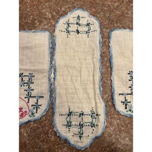 Vintage 3pc Embroidered Linen Set - Southern Belle Pink & Blue